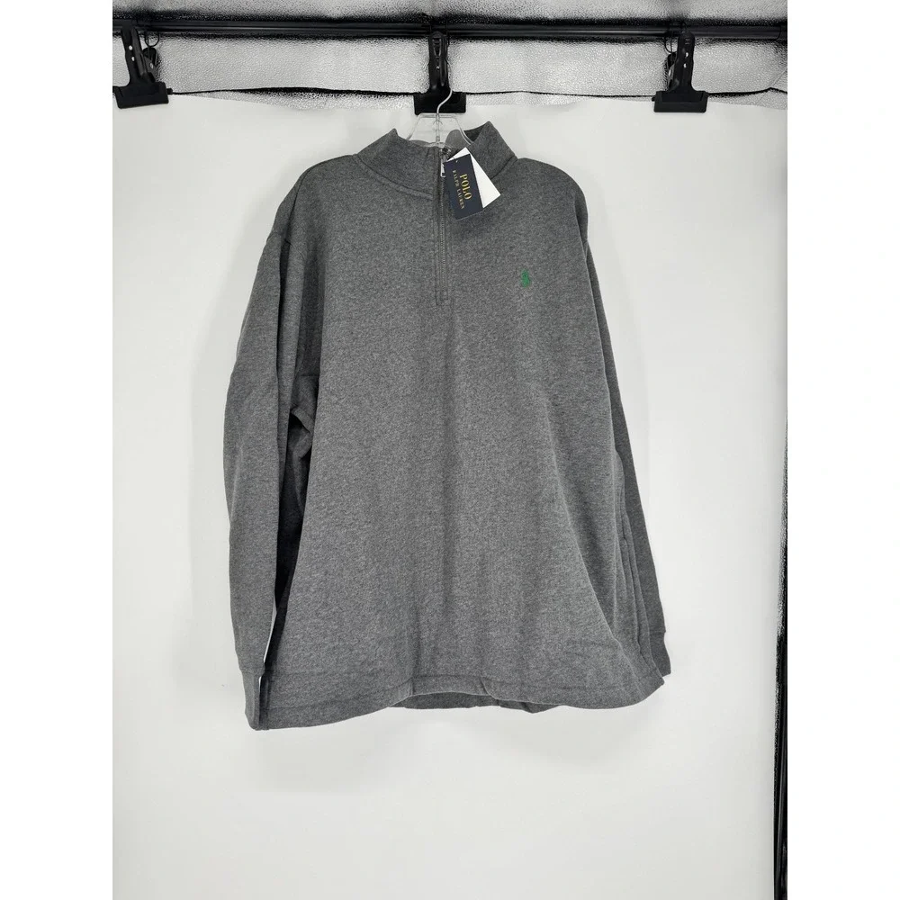 Polo Ralph Lauren Sweatshirt Mens 2XL Fleece Grey Green Quarter 1/4 Zip Pullover